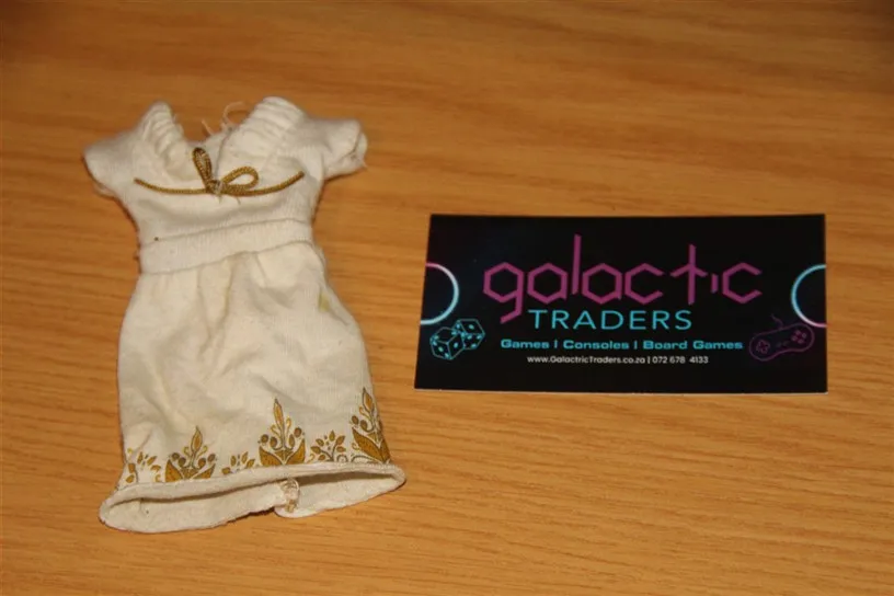 barbie white dress with gold trim and patterns dol. Barbie White dress with gold trim and patterns Doll Clothing